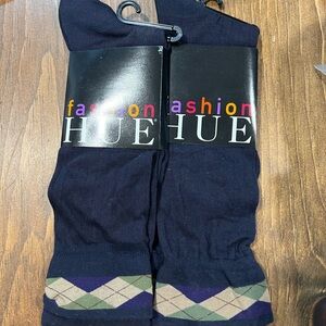 Fashion HUE Women’s Navy Argyle Knee Socks with Green & Cream Accents